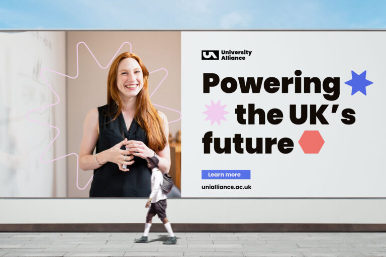 University Alliance Rebrand: Mockup of a street billboard